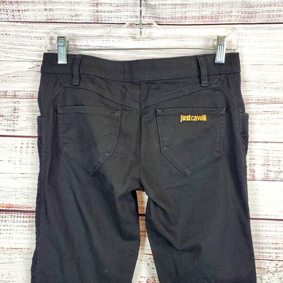 Just Cavalli Black Y2K Whimsigoth Skinny Jeans Low Rise Mesh Floral Lace Trim 28 - Picture 5 of 11